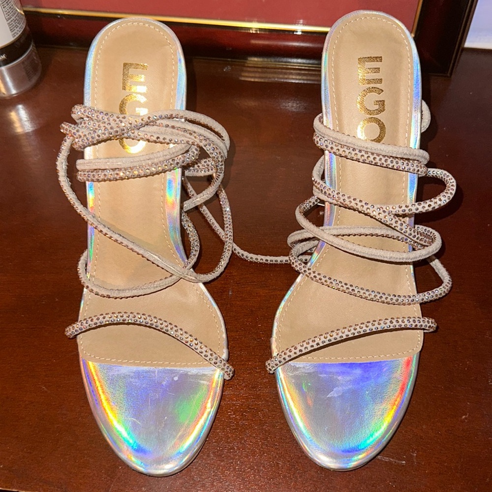 EGO CARMELLA GLITTER SOLE DIAMANTE DETAIL LACE UP HEEL